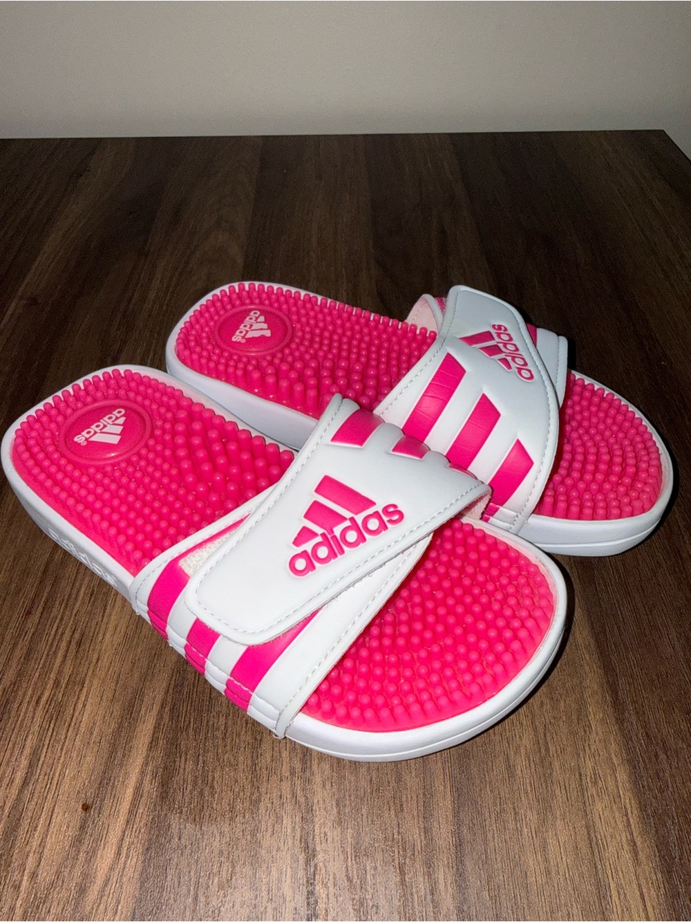 adidas Kids size 1 White and Hot Pink Slide Sandals